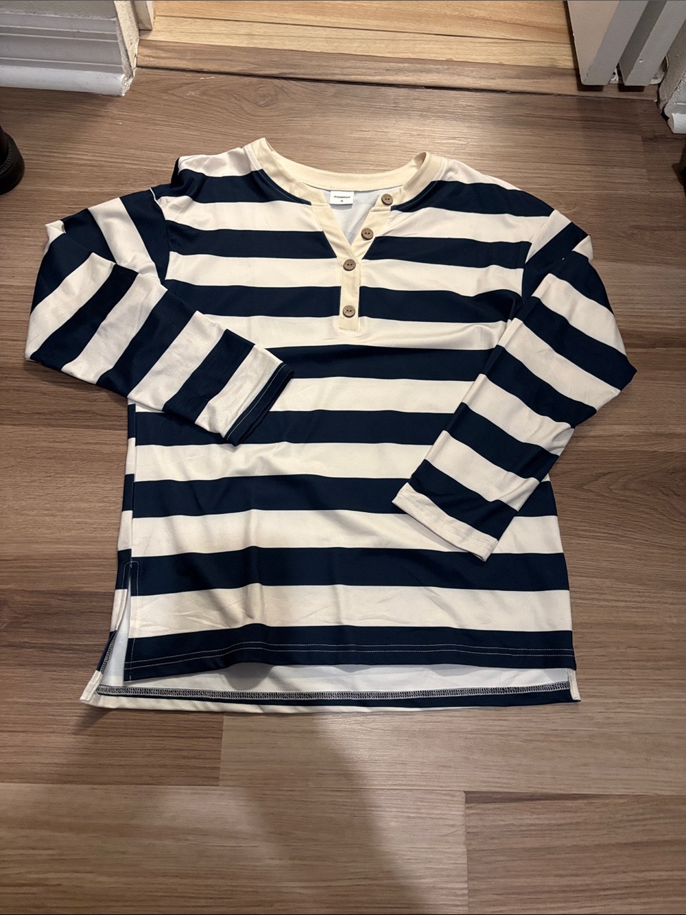 Women's Navy & Cream Striped Long-Sleeve Henley Top